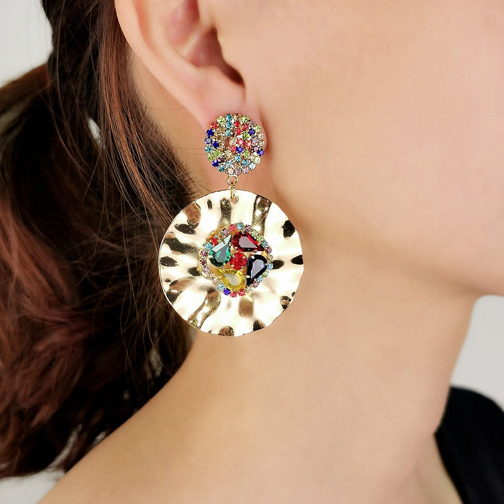 Wholesale Round Diamond Studded Metal Earrings