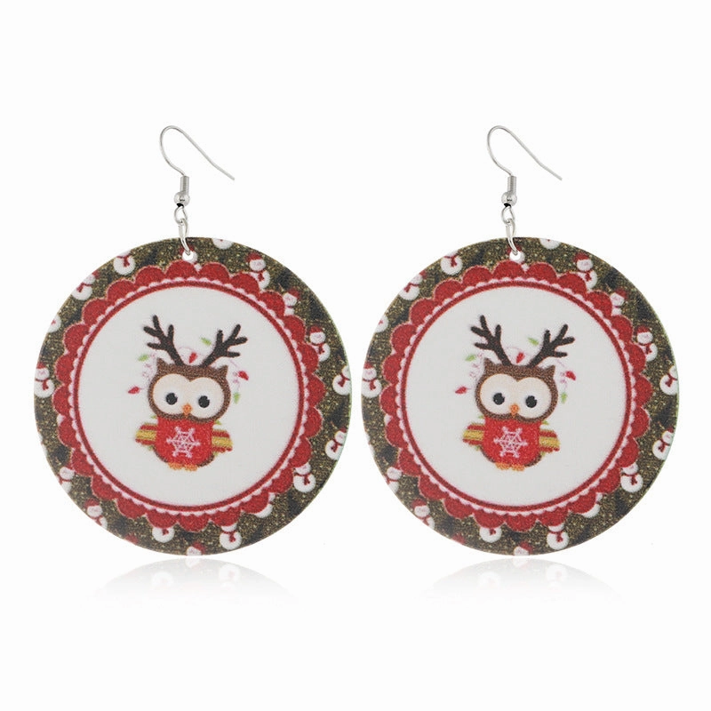 Wholesale Round Elk Santa Claus Wood Earrings