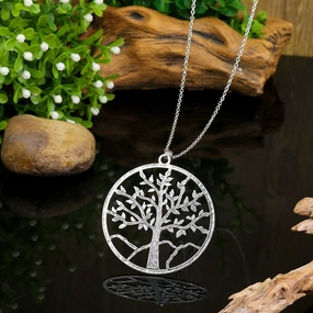 Wholesale Round Exaggerated Silver Tree of Life Hollow Pendant Necklace