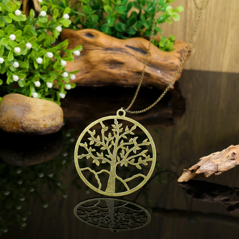 Wholesale Round Exaggerated Silver Tree of Life Hollow Pendant Necklace