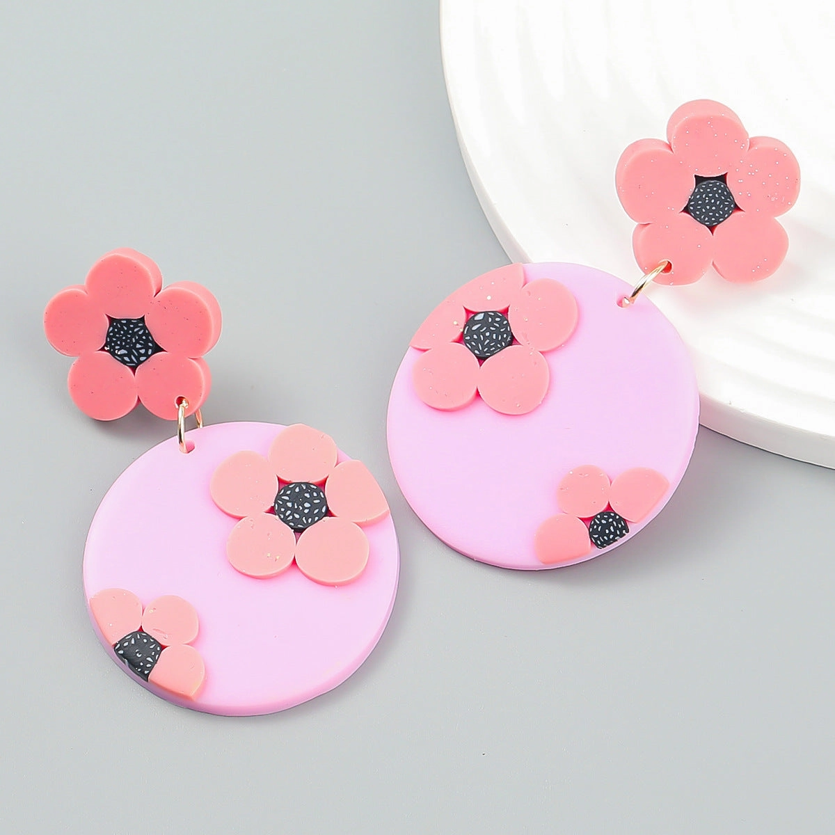Wholesale Round Flower Polymer Clay Earrings