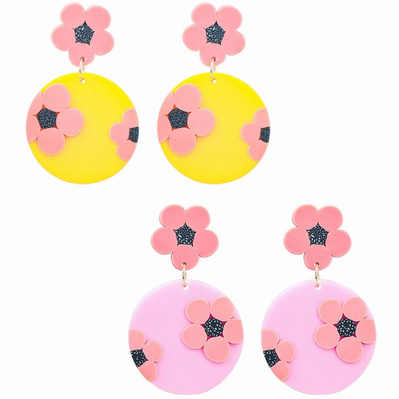 Wholesale Round Flower Polymer Clay Earrings