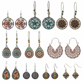 Wholesale Round Hollow Bohemian Alloy Earrings