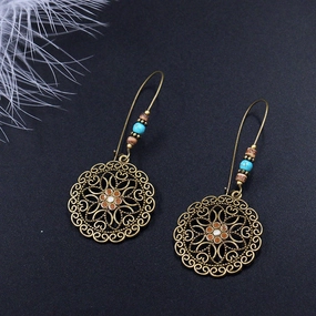Wholesale Round Hollow Flowers Alloy Earrings