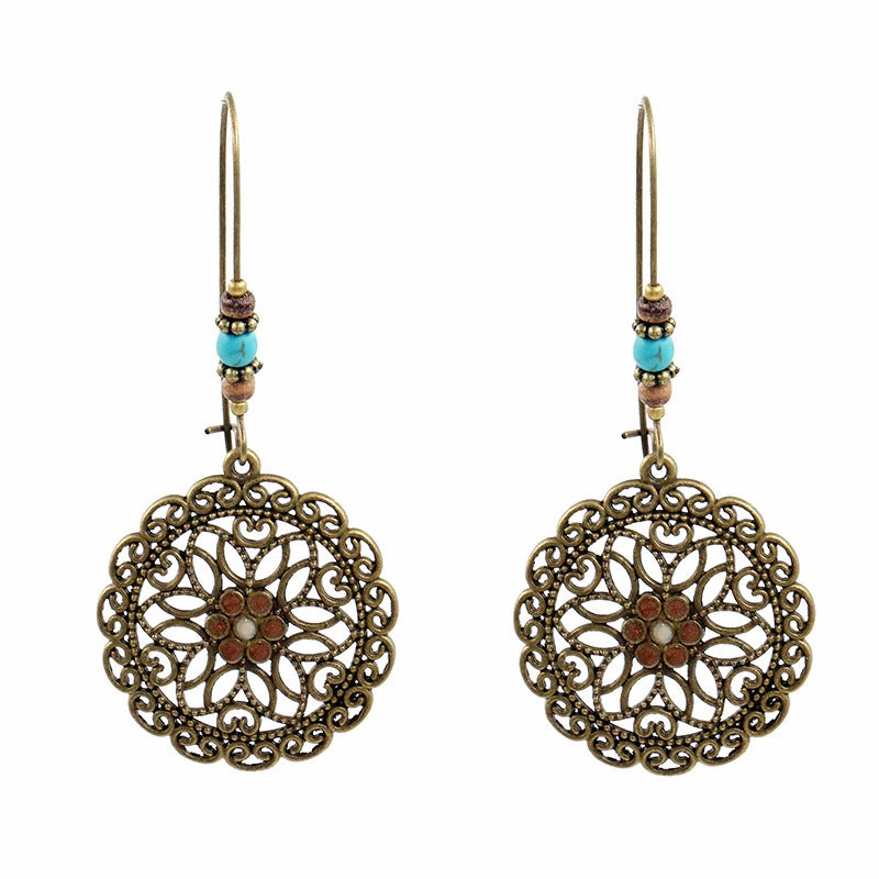 Wholesale Round Hollow Flowers Alloy Earrings