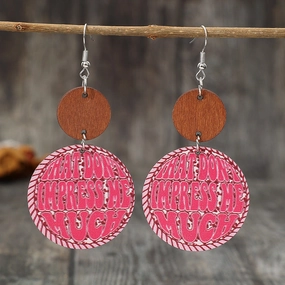 Wholesale Round Pink Letter Leather Earrings