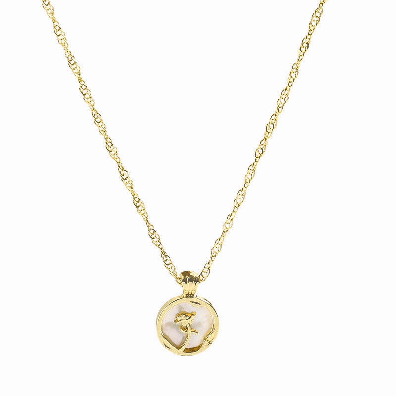 Wholesale Round Rose Pendant Alloy Necklace