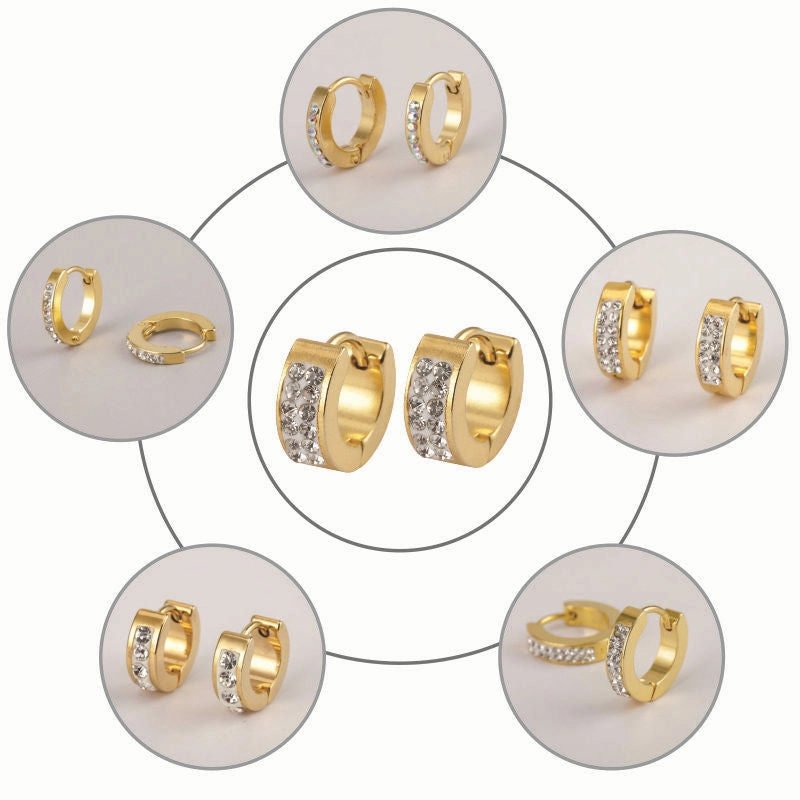 Wholesale Round Stainless Steel Micro Diamond Titanium Steel Earrings