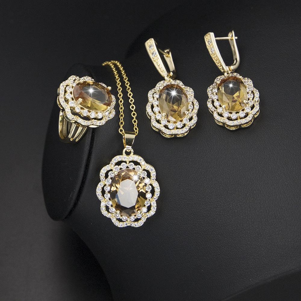 Wholesale Round Three-Piece Set Color Stone Earrings