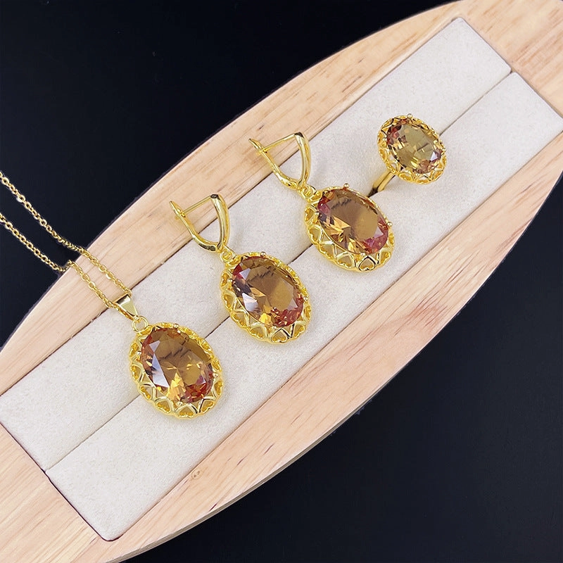 Wholesale Round Three-Piece Set Color Stone Earrings