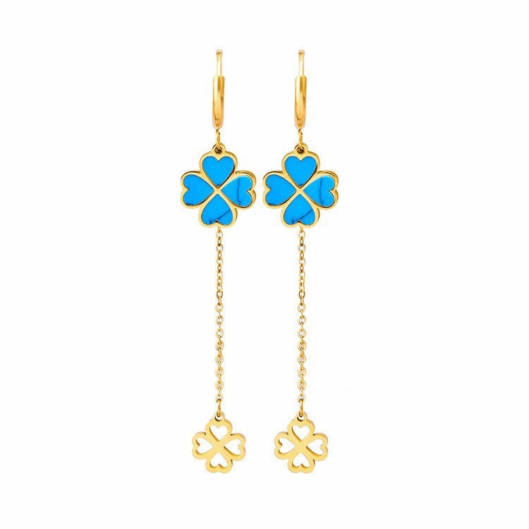 Wholesale Round Tube Five-pointed Star Necklace Turquoise Clavicle Pendant Long Tassel Earrings Bracelet Set