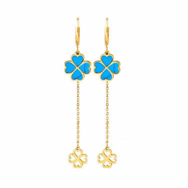 Wholesale Round Tube Five-pointed Star Necklace Turquoise Clavicle Pendant Long Tassel Earrings Bracelet Set