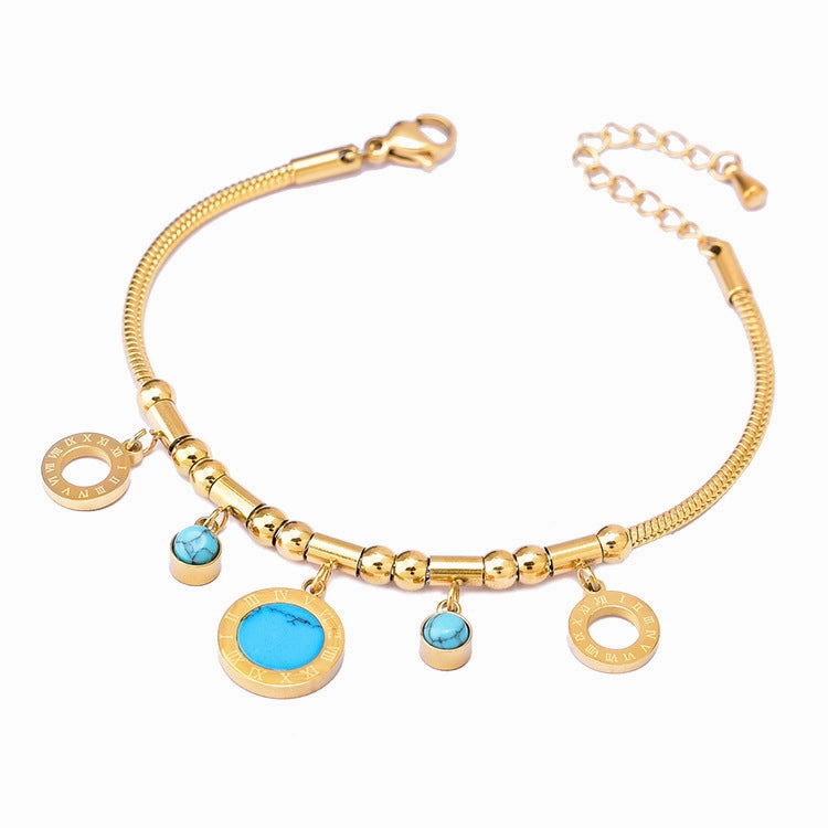 Wholesale Round Tube Five-pointed Star Necklace Turquoise Clavicle Pendant Long Tassel Earrings Bracelet Set
