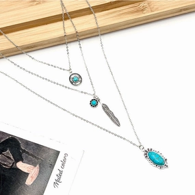 Wholesale Round Turquoise Multi-layer Alloy Necklace