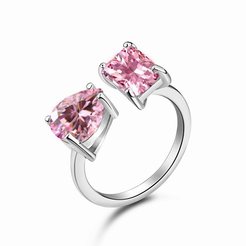 Wholesale Row Diamond Lovely Peach Heart Sterling Silver Ring