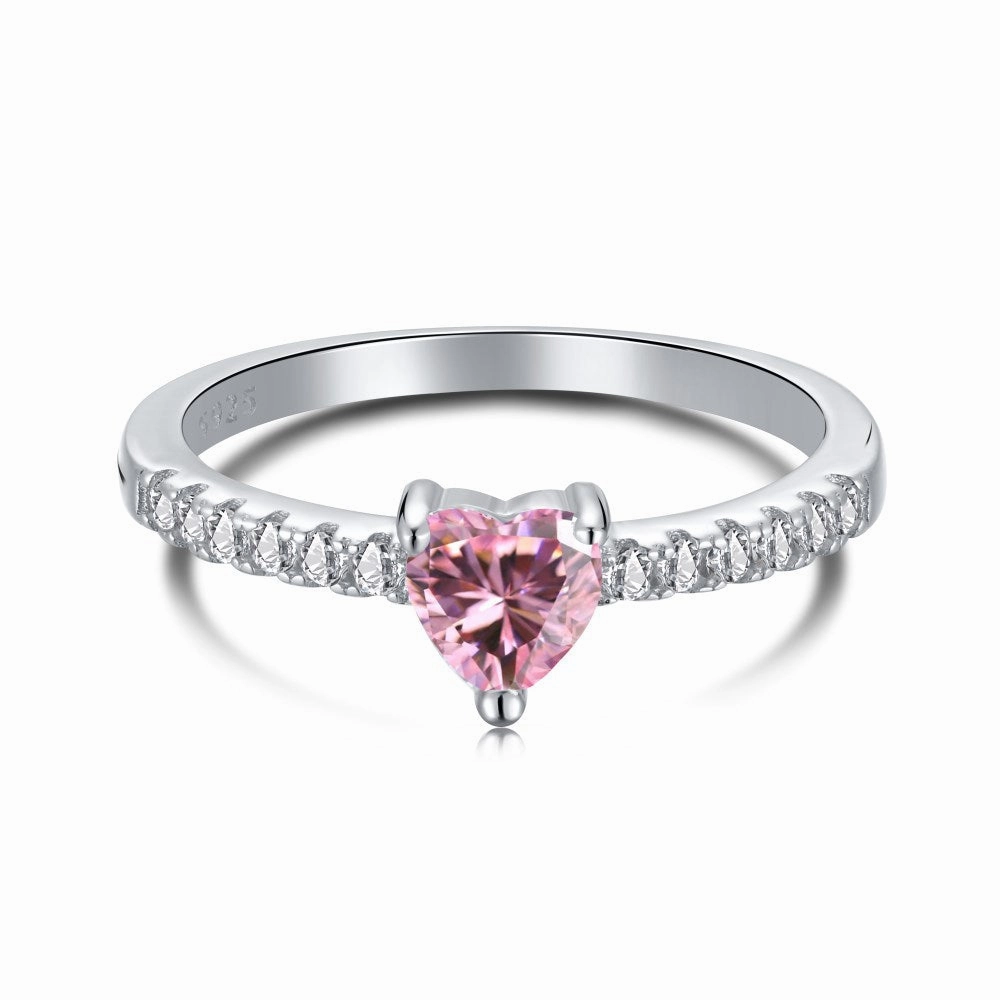 Wholesale Row Diamond Lovely Peach Heart Sterling Silver Ring