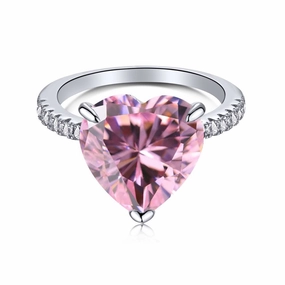 Wholesale Row Diamond Lovely Peach Heart Sterling Silver Ring