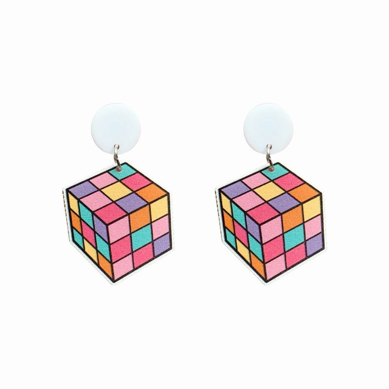 Wholesale Rubik's Cube Acrylic Earrings