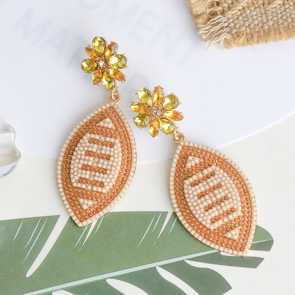 Wholesale Rugby Alloy Rice Beads with Diamond Earrings