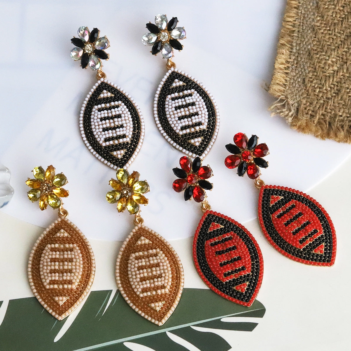 Wholesale Rugby Alloy Rice Beads with Diamond Earrings