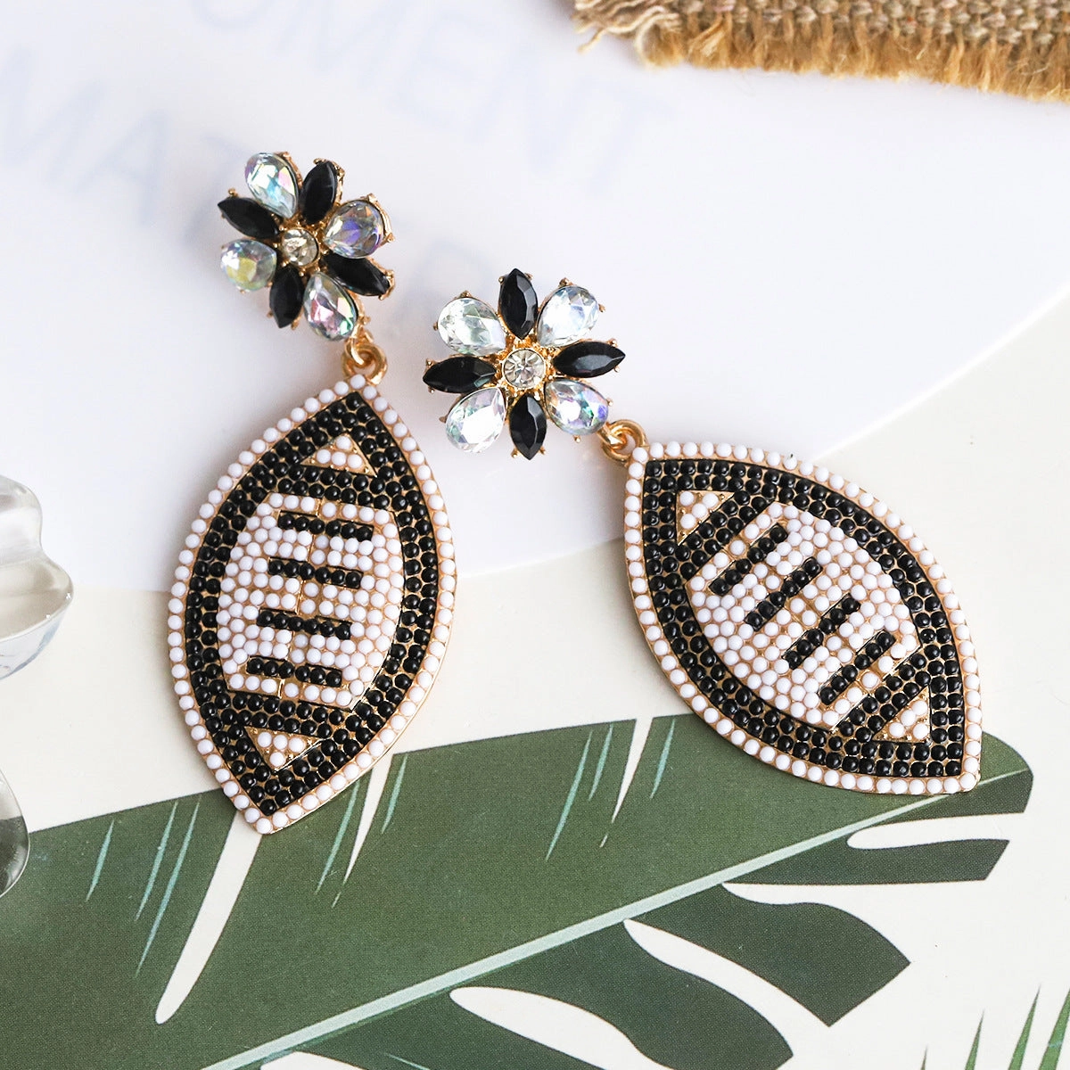 Wholesale Rugby Alloy Rice Beads with Diamond Earrings