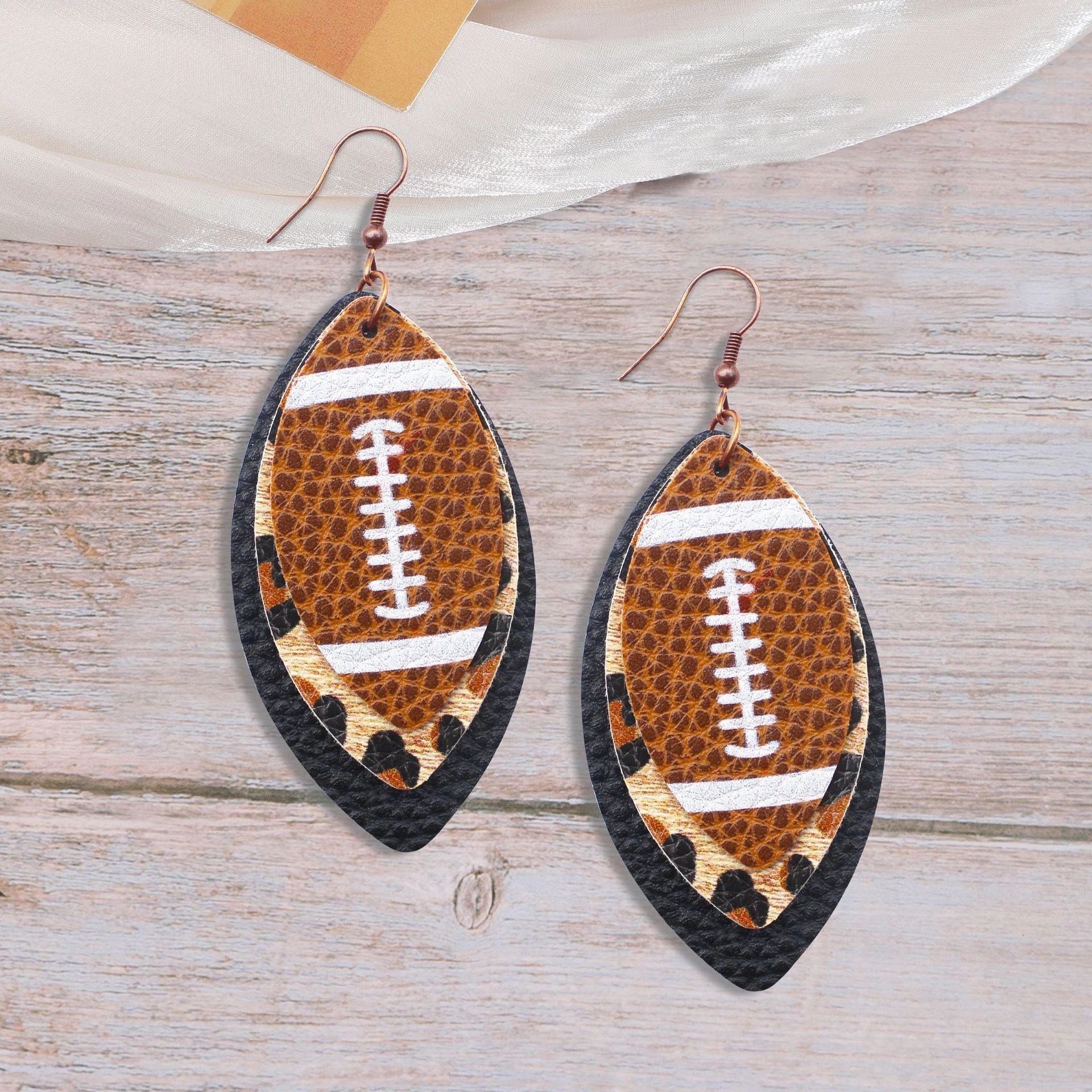 Wholesale Rugby Brown Leopard Tree Leaf Leather Earrings