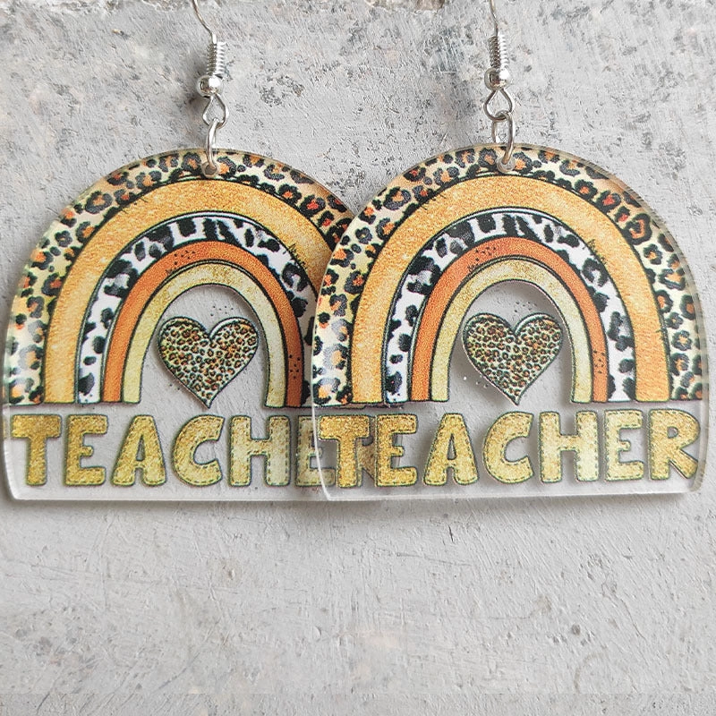 Wholesale rulers, pencils, apples, rainbow leopard print acrylic earrings, teacher gifts