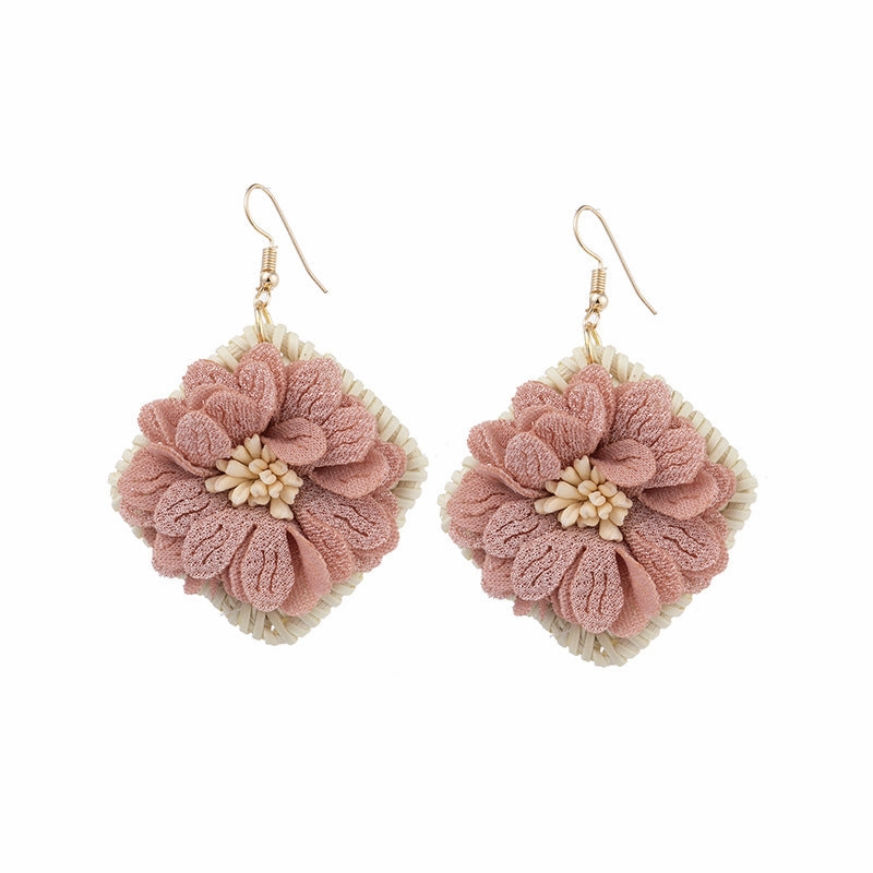 Wholesale Rustic Flower Rattan Alloy Earrings