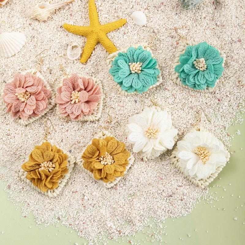 Wholesale Rustic Flower Rattan Alloy Earrings