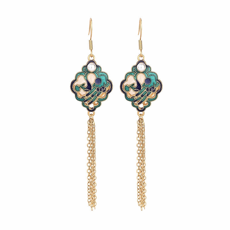 Wholesale Ruyi Ping An Lock Imitation Hetian Jade Tassel Earrings