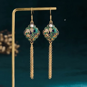 Wholesale Ruyi Ping An Lock Imitation Hetian Jade Tassel Earrings