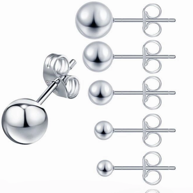 Wholesale s925 Frosted Small Silver Bean Round Ball Mini Earrings