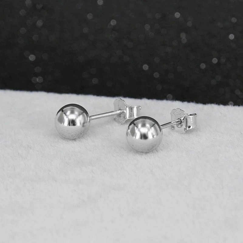 Wholesale s925 Frosted Small Silver Bean Round Ball Mini Earrings