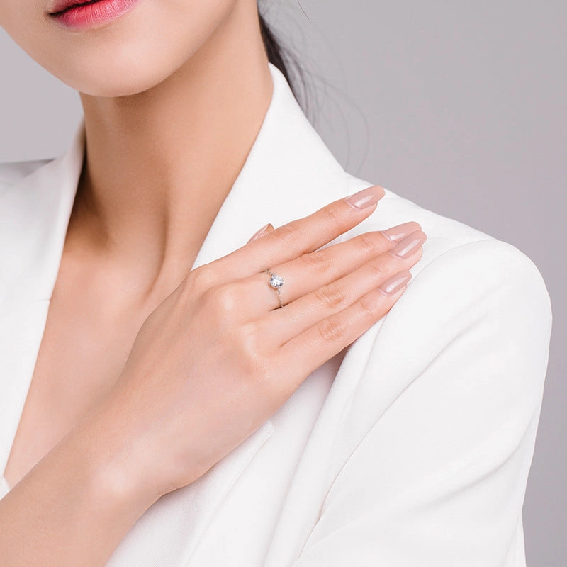 Wholesale S925 Silver Inlaid Simulated Zircon Adjustable Ring Chain