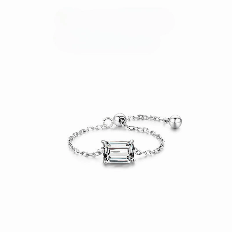 Wholesale S925 Silver Inlaid Simulated Zircon Adjustable Ring Chain