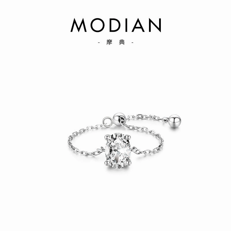 Wholesale S925 Silver Inlaid Simulated Zircon Adjustable Ring Chain