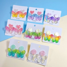 Wholesale s925 Silver Needle Acrylic Colorful Butterfly Earrings