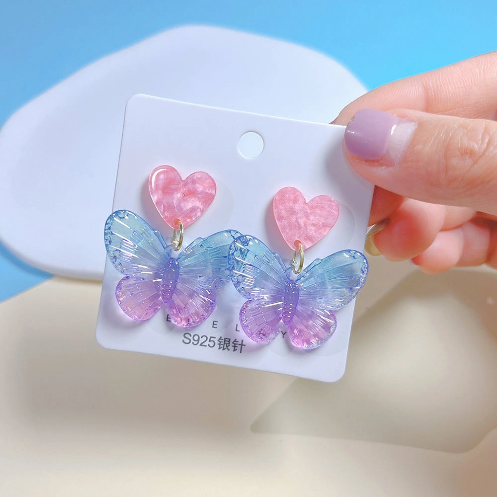 Wholesale s925 Silver Needle Acrylic Colorful Butterfly Earrings