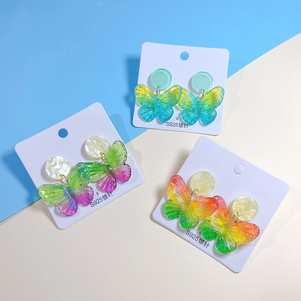 Wholesale s925 Silver Needle Acrylic Colorful Butterfly Earrings