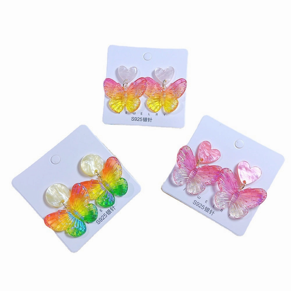 Wholesale s925 Silver Needle Acrylic Colorful Butterfly Earrings