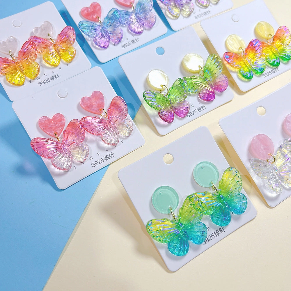 Wholesale s925 Silver Needle Acrylic Colorful Butterfly Earrings
