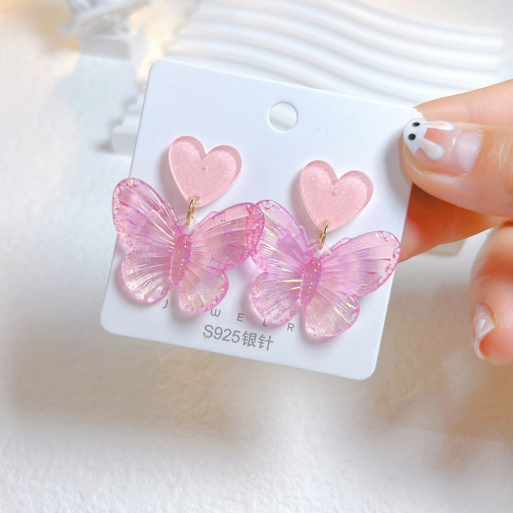 Wholesale s925 Silver Needle Acrylic Colorful Butterfly Earrings