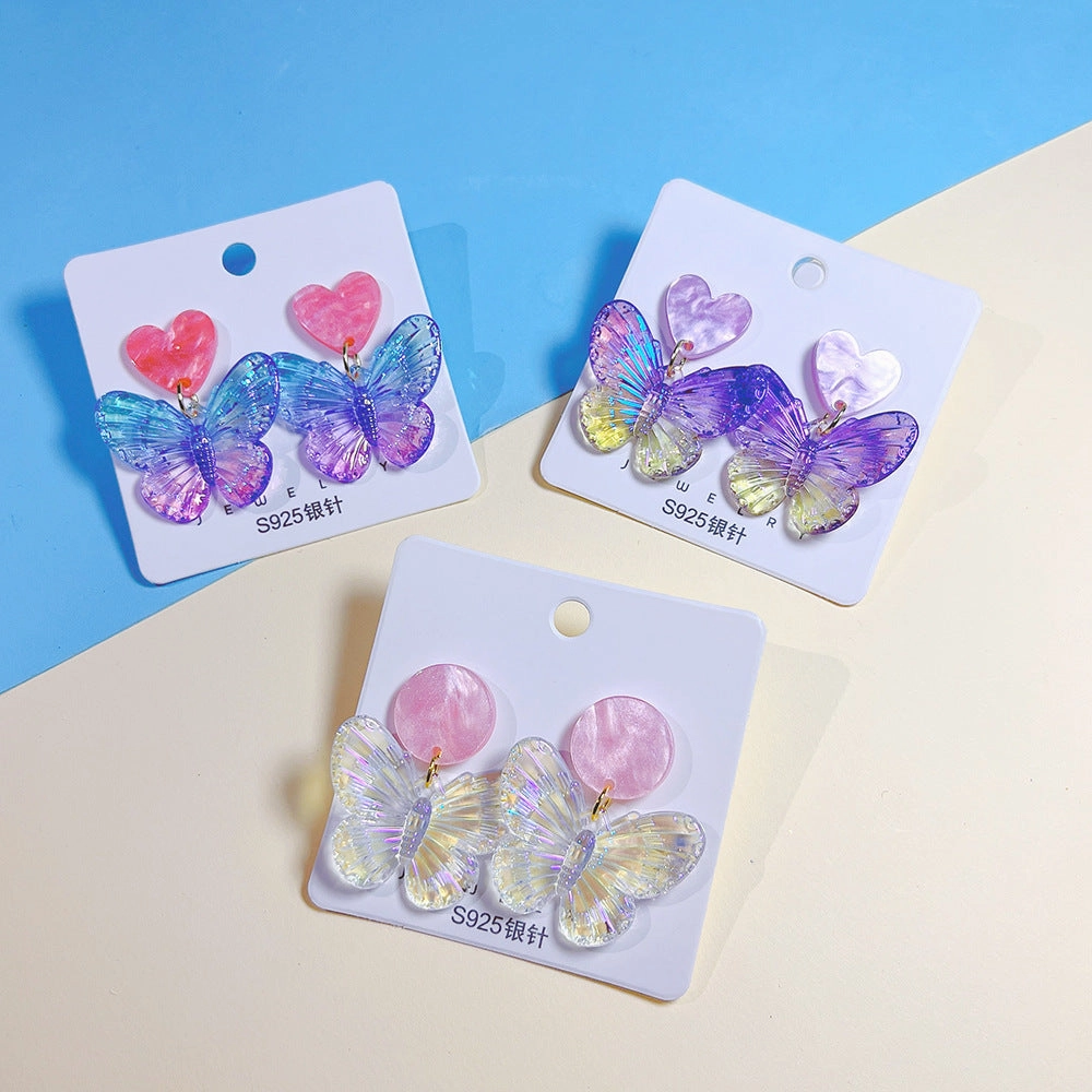 Wholesale s925 Silver Needle Acrylic Colorful Butterfly Earrings