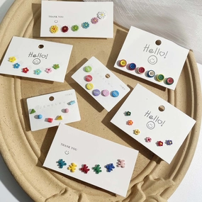 Wholesale s925 Silver Needle Color Bear Button Heart Three-piece Set Earrings