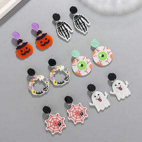 Wholesale S925 Silver Needle Halloween Series Graffiti Earrings