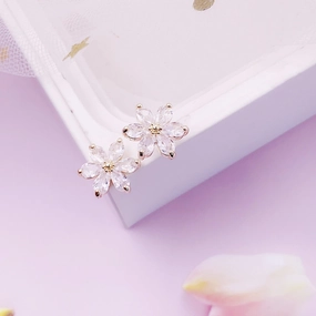 Wholesale S925 Silver Needle Petal Zircon Alloy Earrings