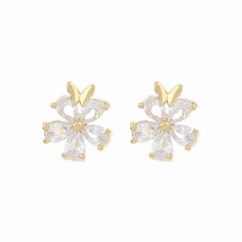 Wholesale s925 silver needle real gold electroplated gold copper inlaid zircon earrings