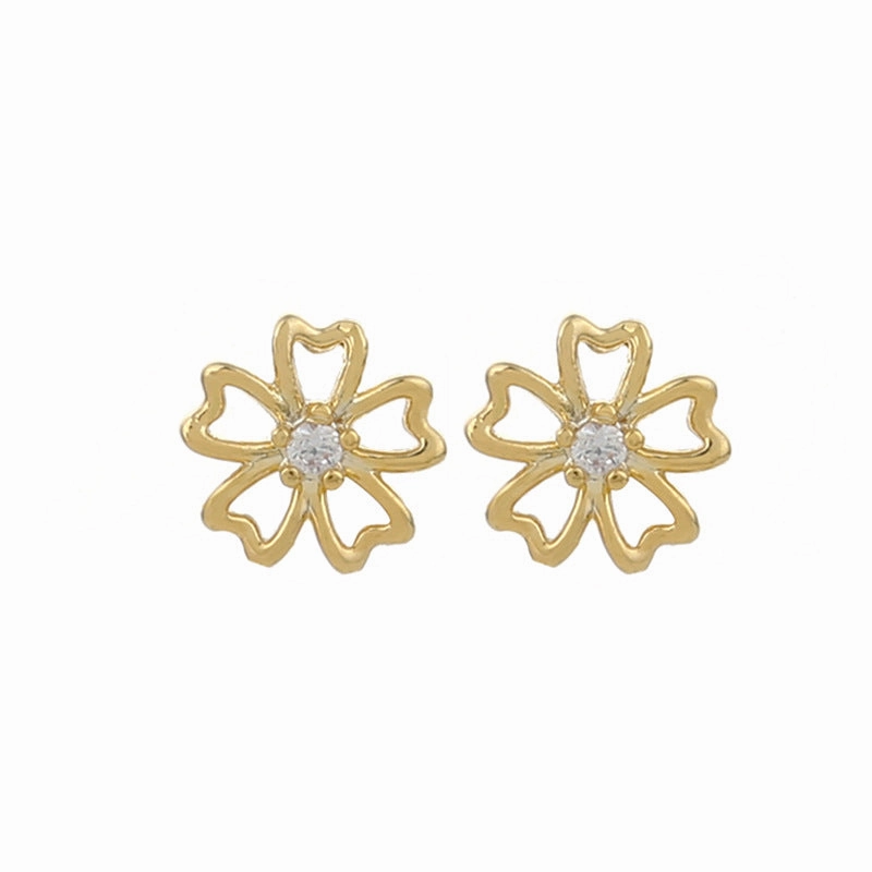 Wholesale s925 silver needle real gold electroplated gold copper inlaid zircon earrings
