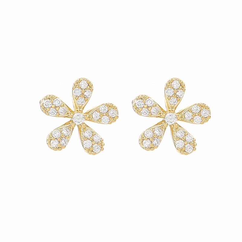 Wholesale s925 silver needle real gold electroplated gold copper inlaid zircon earrings