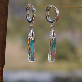 Wholesale S925 Silver Pin Aurora Sugar Cube Crystal Tassel Earrings